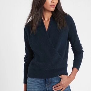 Banana Republic Aire Wool Blend Shawl Collar Faux Wrap Sweater in Navy Blue